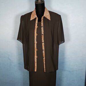 Julian Taylor black 2pc dress with animal print trim